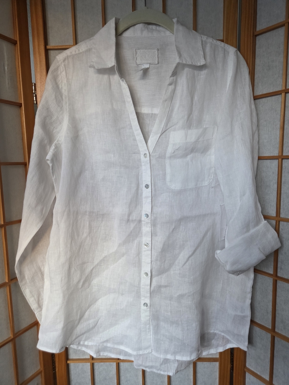 NWT WOMENS SIGRID OLSEN WHITE 100% LINEN BUTTONS DOWN COLLARED SHIRT MEDIUM